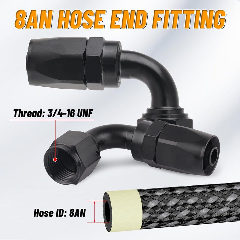 KOOTANS 5pcs 8AN Hose End Fitting 90 Degree Swivel Fuel Line Fittings Black Aluminum 8AN Fittings for CPE Braided Fuel Hose - Image 2